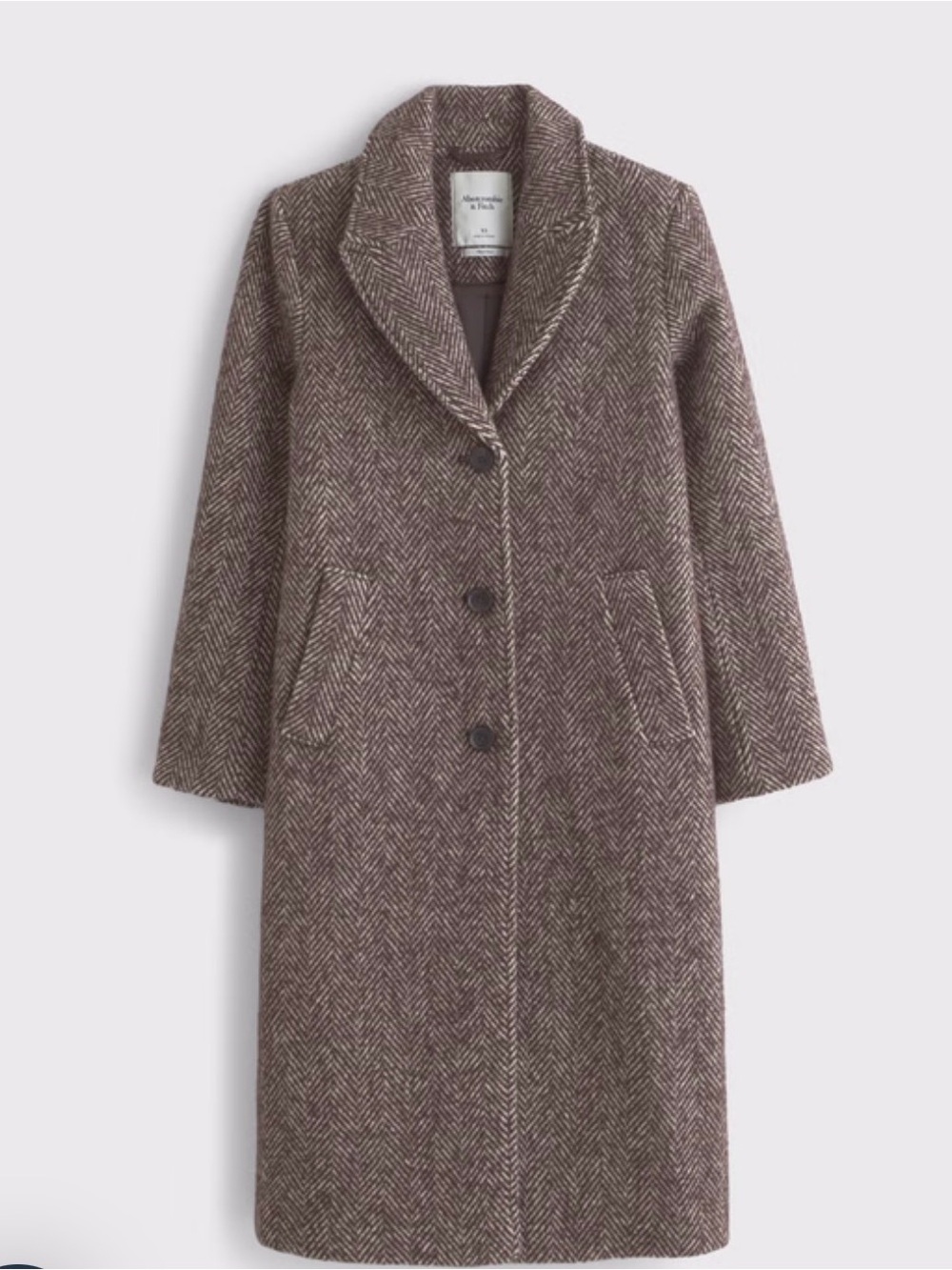 Wool-Blend Herringbone Long Coat - Brown